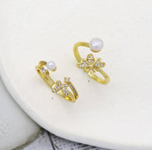 Load image into Gallery viewer, CZ Pave Butterfly Bee Pearl Ring, Sku#LD307