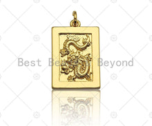 Load image into Gallery viewer, Shiny Gold Medallion Dragon Dog Tag Pendant, Dragon Rectangl
