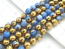 Load image into Gallery viewer, Half Gold Plated Blue Agate Beads, 8mm/10mm/12mm Round Faceted Gold Light Blue Beads, 15.5 Full Strand, sku# UA140