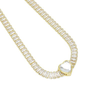 Load image into Gallery viewer, Baguette CZ Tennis Chain Removable Heart Center Necklace, Sku#A383