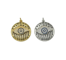 Load image into Gallery viewer, Gold Silver CZ Evil Eye Round Coin Charm, Sku#B210