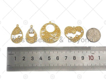 Load image into Gallery viewer, Filigree Gold Lacy Charm with CZ Stone, Round/heart/Teardrop/Windmill Brushed Gold Twisted Wire Charm Pendants, Earrings making, sku#CP13