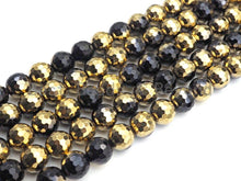 Load image into Gallery viewer, NEW!!! Natural Half Gold Plated Black Onyx Beads, 8mm/10mm/12mm Round Faceted Gold Black Onyx Beads, 15.5 Full Strand, sku# UA87
