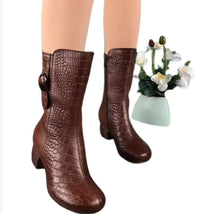 Load image into Gallery viewer, Women's Velvet-Lined Mid-Calf Fashion Boots | Chunky Heel Side Zipper | Fall Winter
