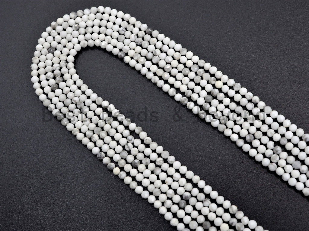 2mm/3mm Natural Faceted Round Howlite beads, Natural White G