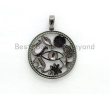 Load image into Gallery viewer, LARGE Enamel Round Artisan Protection Pendant,Black CZ Micro Pave Oil Drop Round pendant,Enamel pendant,Enamel Jewelry,32x34mm,sku#F595