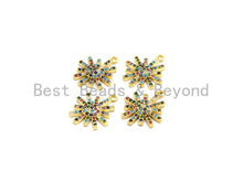 Load image into Gallery viewer, Multi-Color CZ Micro Pave Radial Flower Star Pendant, Flower Shaped Pave Pendant, Gold plated, 14x17mm, Sku#B106