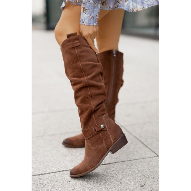 Premium Suede Over-the-Knee Boots - Side Zip Low Heel Women's Boots