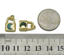 Load image into Gallery viewer, Gold Malachite Turquoise Abalone Cresent Moon Lock Charm, Sku#L681