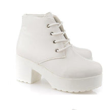 Load image into Gallery viewer, Women's Chunky Heel Lace-Up Ankle Boots | Round Toe | White &amp; Black