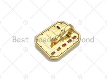 Load image into Gallery viewer, 18K Dainty Gold White Enamel JC On Rectangle Pendant, Red Green Cubic Zirconia Gold Enamel Findings, 20x25mm,Sku#L542