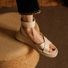Load image into Gallery viewer, Women's Braided Leather Vintage Wedge Sandals | Round Toe Velcro Strap