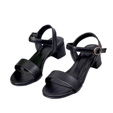 Load image into Gallery viewer, Women's Plus Size Round Toe High Heel Sandals | Buckle Strap | White &amp; Black