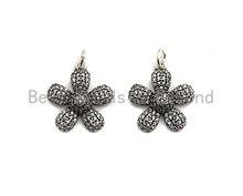 Load image into Gallery viewer, CZ Micro Pave Flower Pendant, Antique Silver Tone, Clear Cubic Zirconia Big Pave Flower Charm Pendant, 17x18mm,sku#F1008