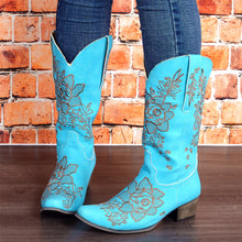 Load image into Gallery viewer, Women's Embroidered Ethnic Mid-Calf Boots - Comfortable Chunky Heel Square Toe