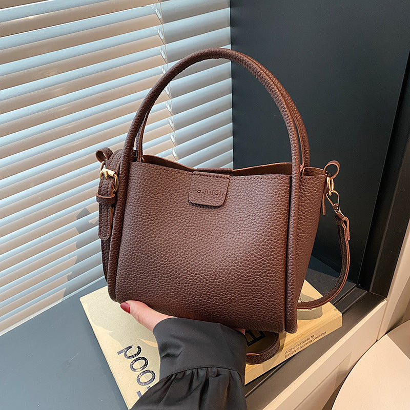 Women's Quilted Bucket Bag with Silk Scarf - PU Leather Crossbody Handbag