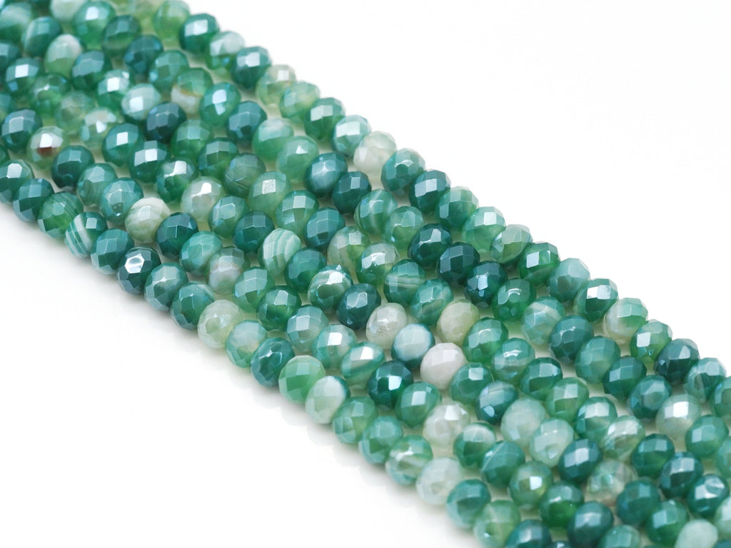 Mystic Natural Green Banded Agate Rondelle Faceted Beads, Sku#UA250