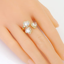 Load image into Gallery viewer, Gold Silver Clear CZ Triple Heart Adjustable Ring, Sku#A149