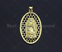 Load image into Gallery viewer, 18K Gold Virgin Mary On Oval Emblem Pendant, Hollow Out Oval Charm, Virgin Mary Pendant, Dianty Gold Medallion Charm,31x19mm, Sku#F1145