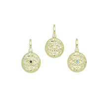 Load image into Gallery viewer, Hammered CZ Pave Evil Eye Coin Charm Pendant, Sku#LX575
