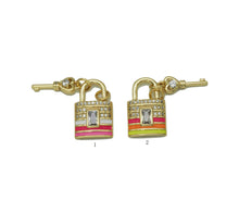 Load image into Gallery viewer, CZ Enamel Lock with Key Charm, Sku#LD282