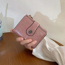 Load image into Gallery viewer, Women's Vintage Oil Leather Wallet - Floral Embossed Short Bifold with RFID Protection