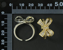 Load image into Gallery viewer, Gold Silver Baguette CZ Bow Shape Ring,Sku#X302