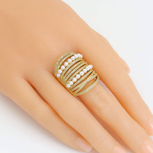 Load image into Gallery viewer, CZ White Pearl Chunky multiines Statment Ring, Sku#A185