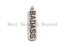 Load image into Gallery viewer, CZ Micro Pave Long Bar With Letter Pendant, Antique Silver Tone, Clear Cz Big Pave Bar Charm Pendant, 10x39mm,sku#F1013C
