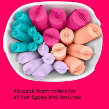 Load image into Gallery viewer, Conair Foam Self-Fastening Rollers, Assorted Sizes, Zipper Case, Neon Colors, 48 Count