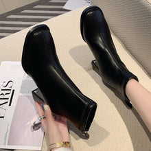 Load image into Gallery viewer, Women's Chunky Heel Ankle Boots – Back Zipper Round Toe Block Heel Booties in Khaki, Beige &amp; Black