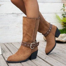 Load image into Gallery viewer, Women's Pointed-Toe Mid-Calf Boots with Belt Buckle - Suede Fashion Boots