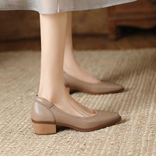 Load image into Gallery viewer, Women's French-Style Pointed-Toe Mid-Heel Mary Jane Leather Shoes - Waterproof Kitten Heel