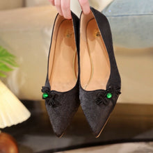 Load image into Gallery viewer, Women's Jacquard Pointed-Toe Kitten Heel Pumps | Floral Pearl Satin Dress Shoes