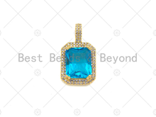 Load image into Gallery viewer, Big Gemstone CZ Micro Pave Square Diamond Shape Pendant/Charm, Pink/Blue/Black/Red Focal Pendant,14x25mm,Sku#LK292