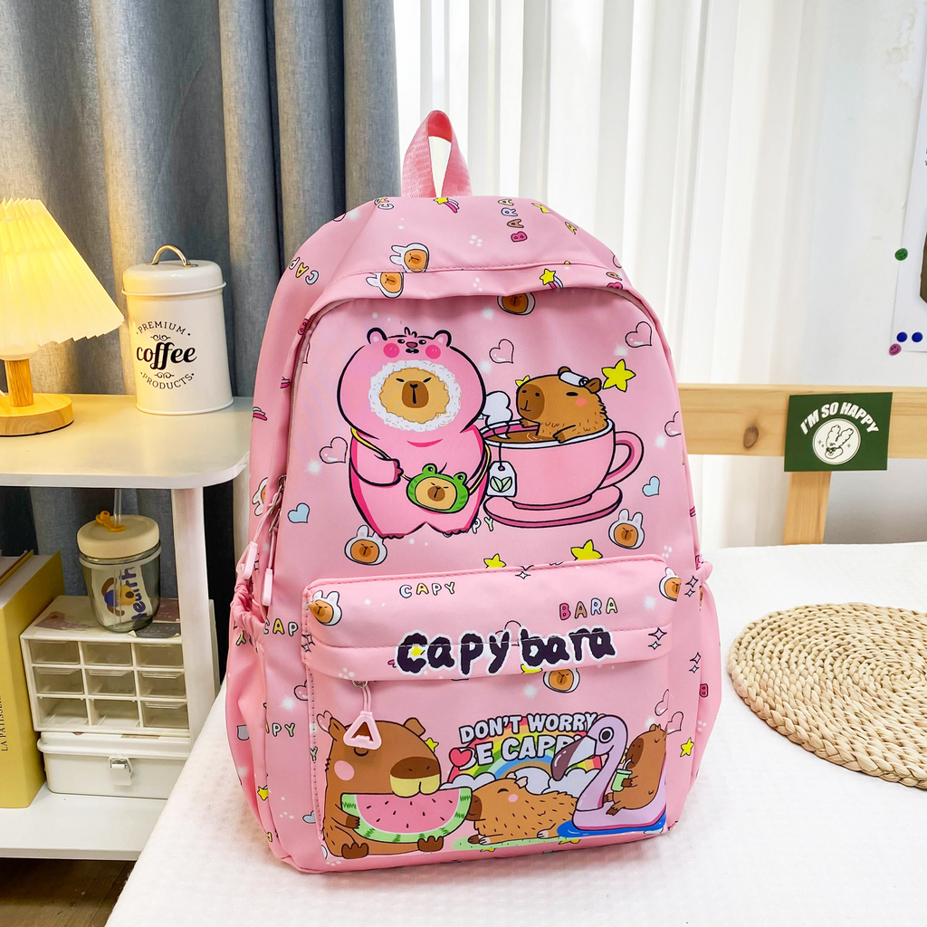 Capybara Cartoon School Backpack for Girls – Cute Nylon Bookbag for Primary & Middle School