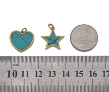Load image into Gallery viewer, Gold Turquoise Heart  Star Charm, Sku#L656