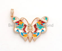 Load image into Gallery viewer, NEW Enamel Colorful Butterfly Pendant,CZ Micro Pave Oil Drop Butterfly pendant,Enamel pendant,Enamel Jewelry,29x44mm,sku#F587