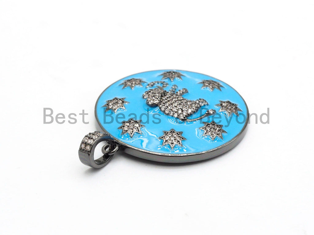 NEW Enamel Colorful Round With Elephant and Stars Pendant,CZ Micro Pave Oil Drop pendant,Enamel pendant,Enamel Jewelry,34x37mm,sku#F570