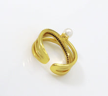 Load image into Gallery viewer, CZ Gold Pearl Cross Ring, Sku#X345