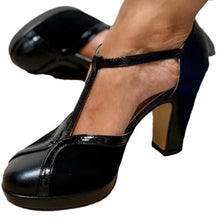 Load image into Gallery viewer, Women's Round Toe Chunky Heel Pumps - Comfortable Low Heel Slip-On Shoes