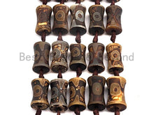 Load image into Gallery viewer, 1pc/12pc  Etched Tibetan agate Spool Beads, Dzi Agate Beads, Chunky Tibetan Agate,Dark Brown Agate Beads, 15x22mm, sku# U518