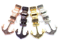 Load image into Gallery viewer, CZ Black Micro Pave Anchor Clasp Buckle for 3mm Leather Cord Bracelet, Anchor Lock, Men's Jewelry Charms,34x22mm, sku#F47