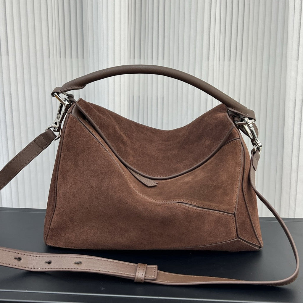 Women's Suede Tote Bag – Genuine Leather, Large Capacity, Quilted Patchwork Design
