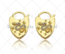 Load image into Gallery viewer, CZ Micro Pave Snake Padlock Heart Clasp Charms, Snake CZ On Padlock Clasp, Gold Charm Pendant, Padlock Necklace Charms, 17x27mm, Sku#K164
