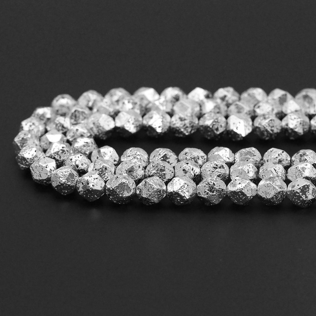 Diamond Cut Bright Silver Lava Beads, Sku#S156