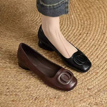 Load image into Gallery viewer, Women's Vintage Round Toe Slip-On Flats | Chunky Low Heel Casual Shoes