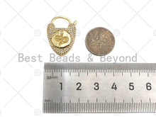 Load image into Gallery viewer, CZ Micro Pave Snake Padlock Heart Clasp Charms, Snake CZ On Padlock Clasp, Gold snake lock, Padlock Necklace Charms, 17x25mm, Sku#K163