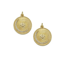 Load image into Gallery viewer, CZ Gold Cresent Moon On Round Coin Charm, Sku#LX154