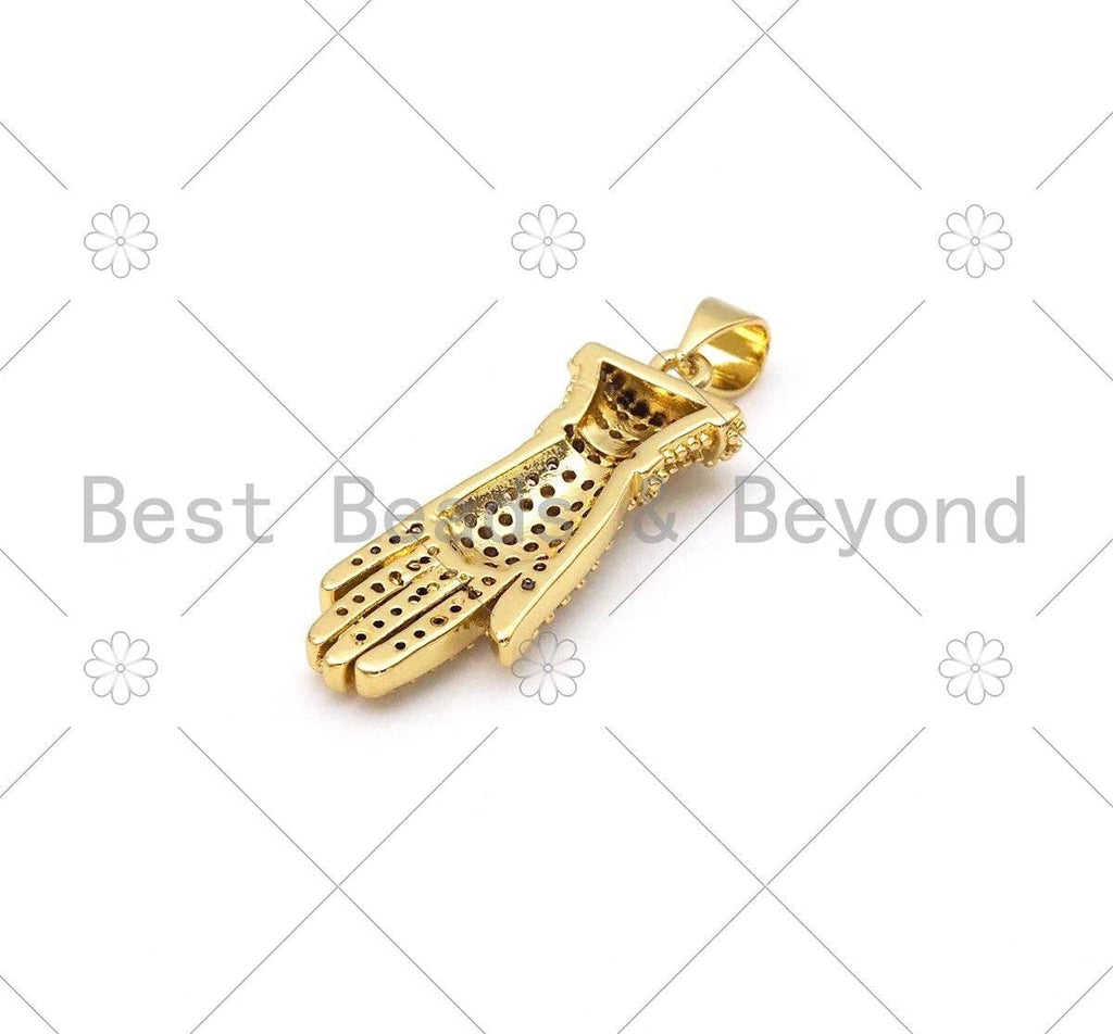 CZ Micro Pave Glove Shape Pendant/Charm, 18K Gold Filled Hand Charm, Necklace Bracelet Charm Pendant, 28x10mm,Sku#LK412